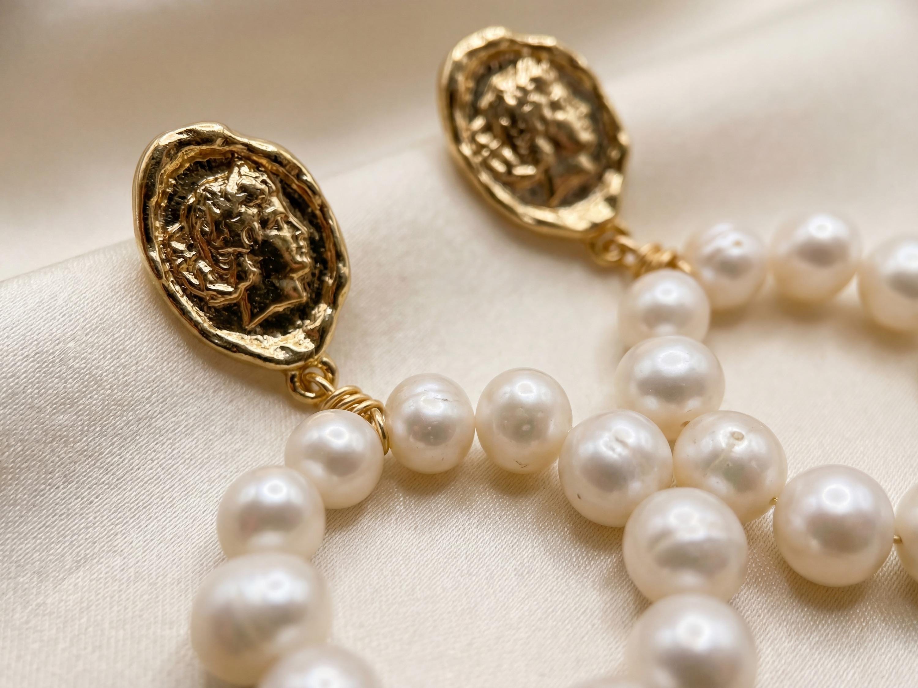 Pearl Charm Hoop Earrings - Gold Plated Freshwater Pearl Hoops, Boho Birthday Gift