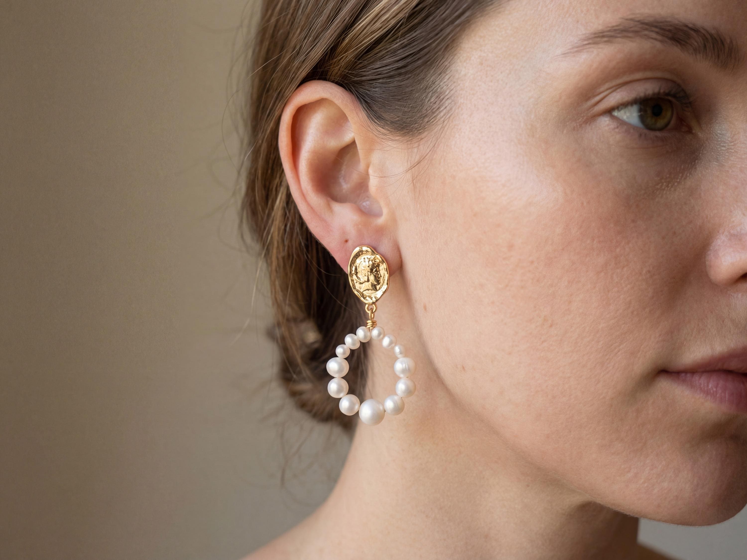 Pearl Charm Hoop Earrings - Gold Plated Freshwater Pearl Hoops, Boho Birthday Gift