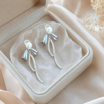 Sterling Silver Pearl Bow Dangle Earrings – Coquette Birthday Gift