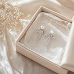 Sterling Silver Pearl Bow Dangle Earrings – Coquette Birthday Gift