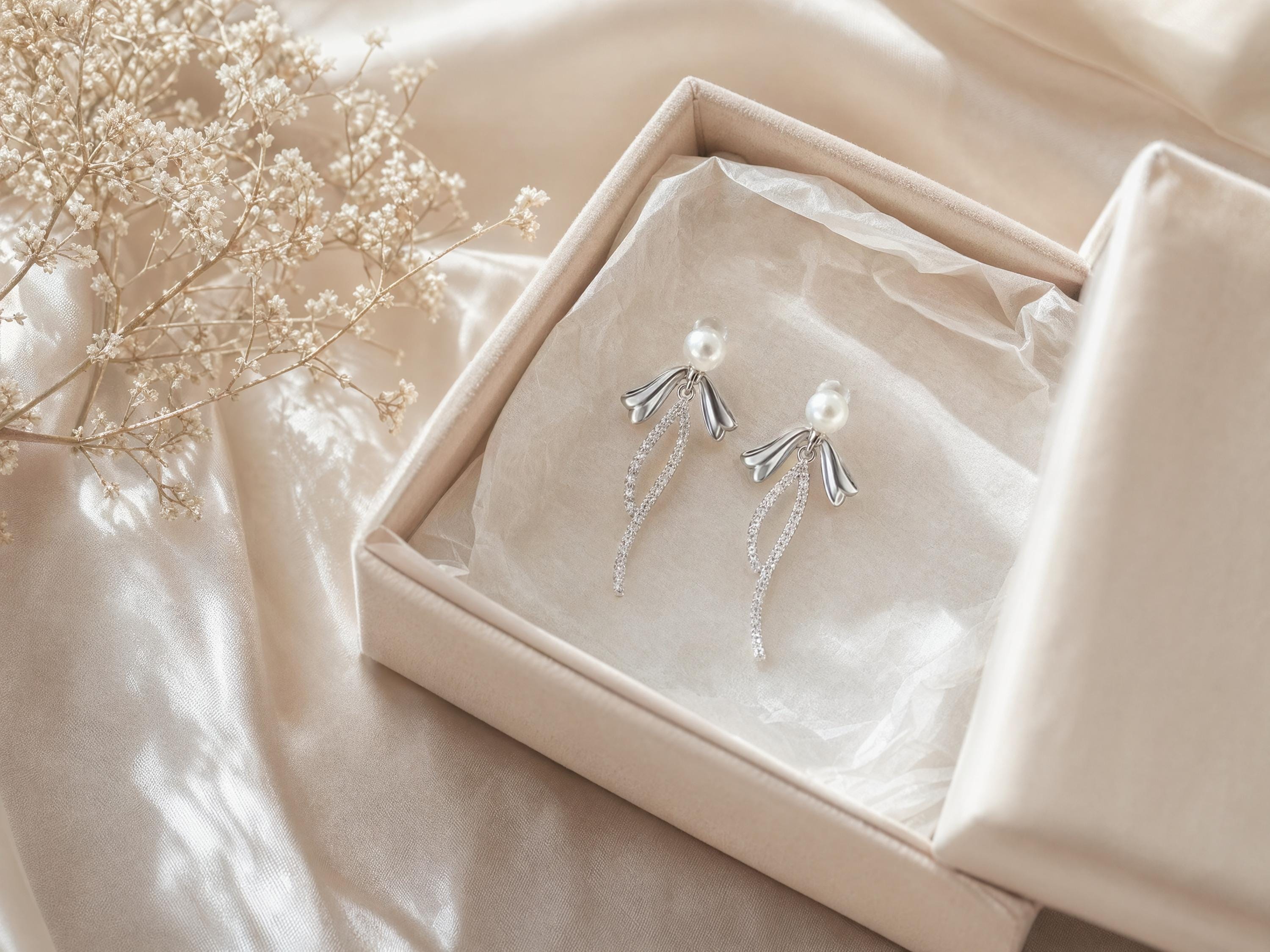 Sterling Silver Pearl Bow Dangle Earrings – Coquette Birthday Gift