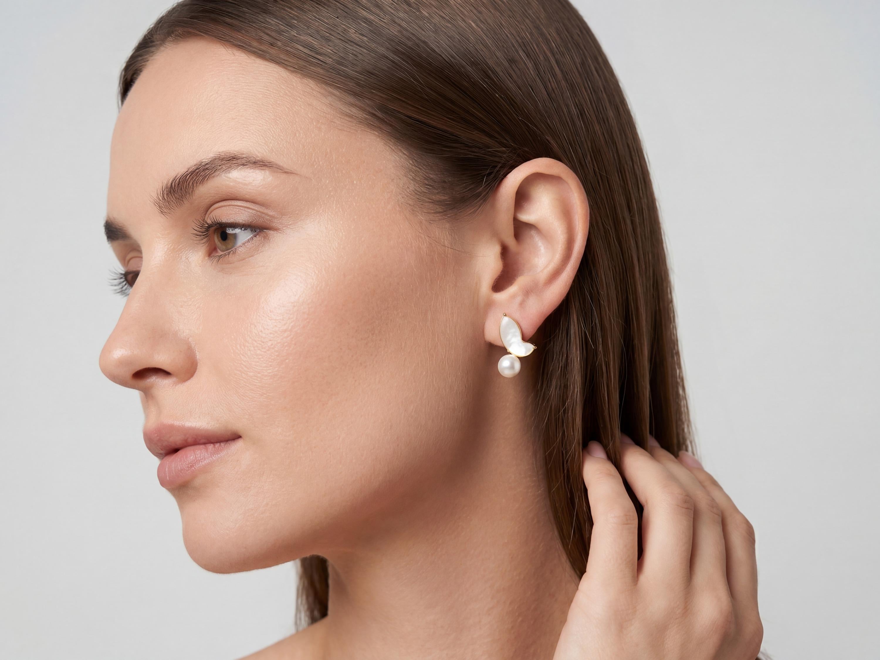 Butterfly Pearl Earrings - Gold Freshwater Pearl Studs, Garden Gift for Her