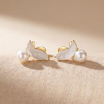 Butterfly Pearl Earrings - Gold Freshwater Pearl Studs, Garden Gift for Her