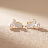 Butterfly Pearl Earrings - Gold Freshwater Pearl Studs, Garden Gift for Her