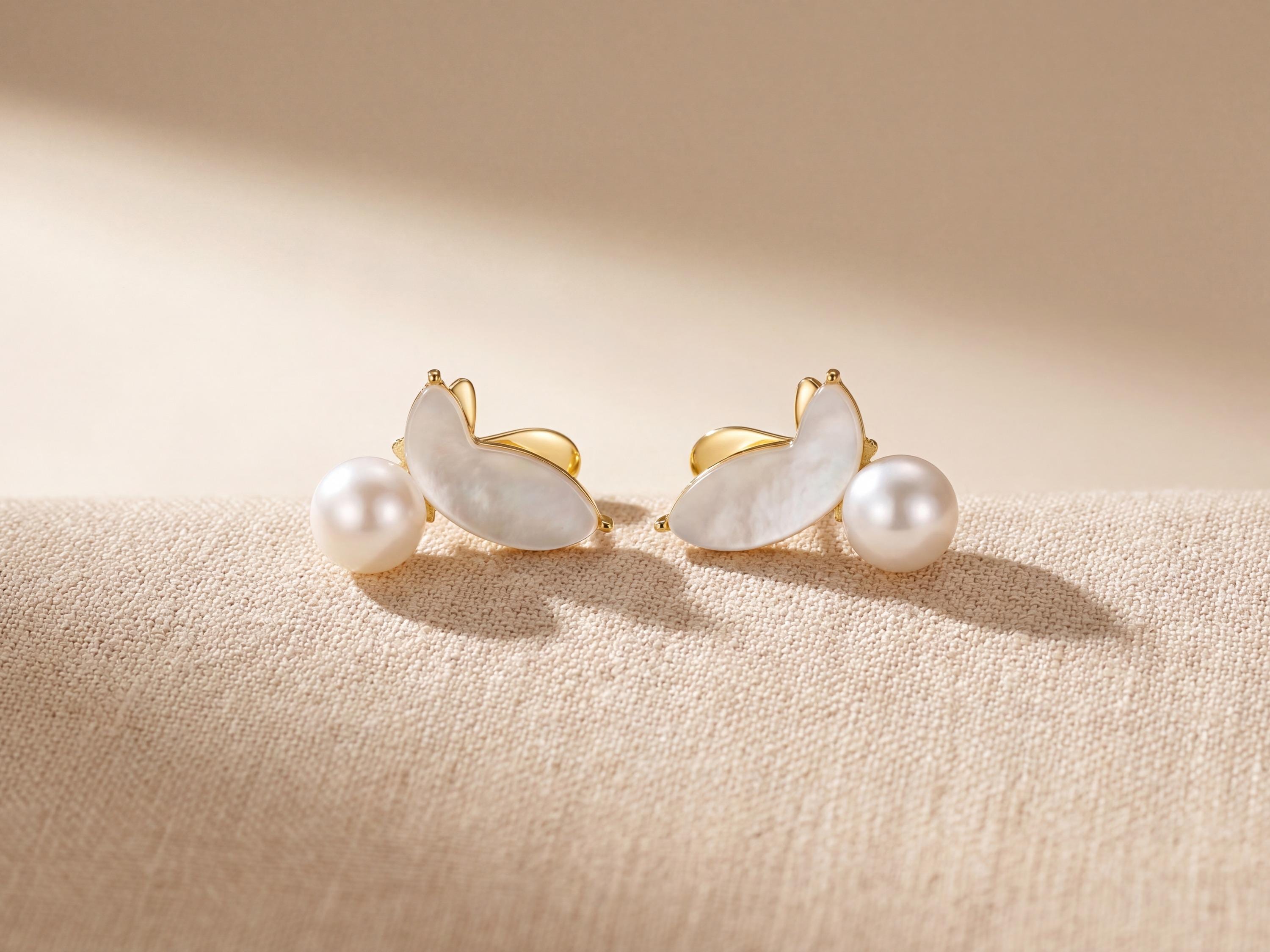 Butterfly Pearl Earrings - Gold Freshwater Pearl Studs, Garden Gift for Her