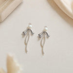 Sterling Silver Pearl Bow Dangle Earrings – Coquette Birthday Gift