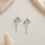 Sterling Silver Pearl Bow Dangle Earrings – Coquette Birthday Gift