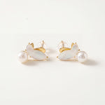 Butterfly Pearl Earrings - Gold Freshwater Pearl Studs, Garden Gift for Her