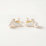 Butterfly Pearl Earrings - Gold Freshwater Pearl Studs, Garden Gift for Her