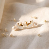 Butterfly Pearl Earrings - Gold Freshwater Pearl Studs, Garden Gift for Her
