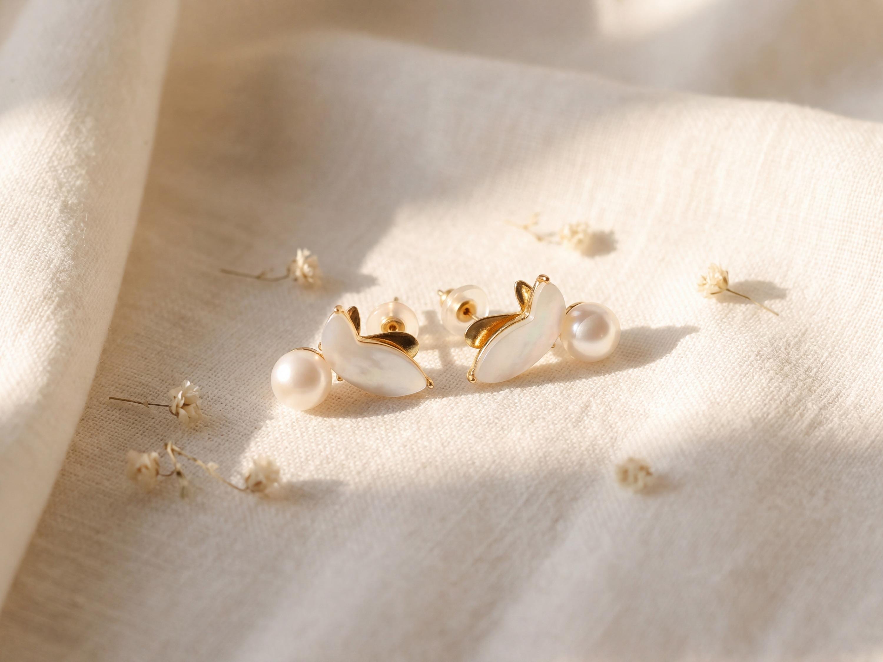Butterfly Pearl Earrings - Gold Freshwater Pearl Studs, Garden Gift for Her