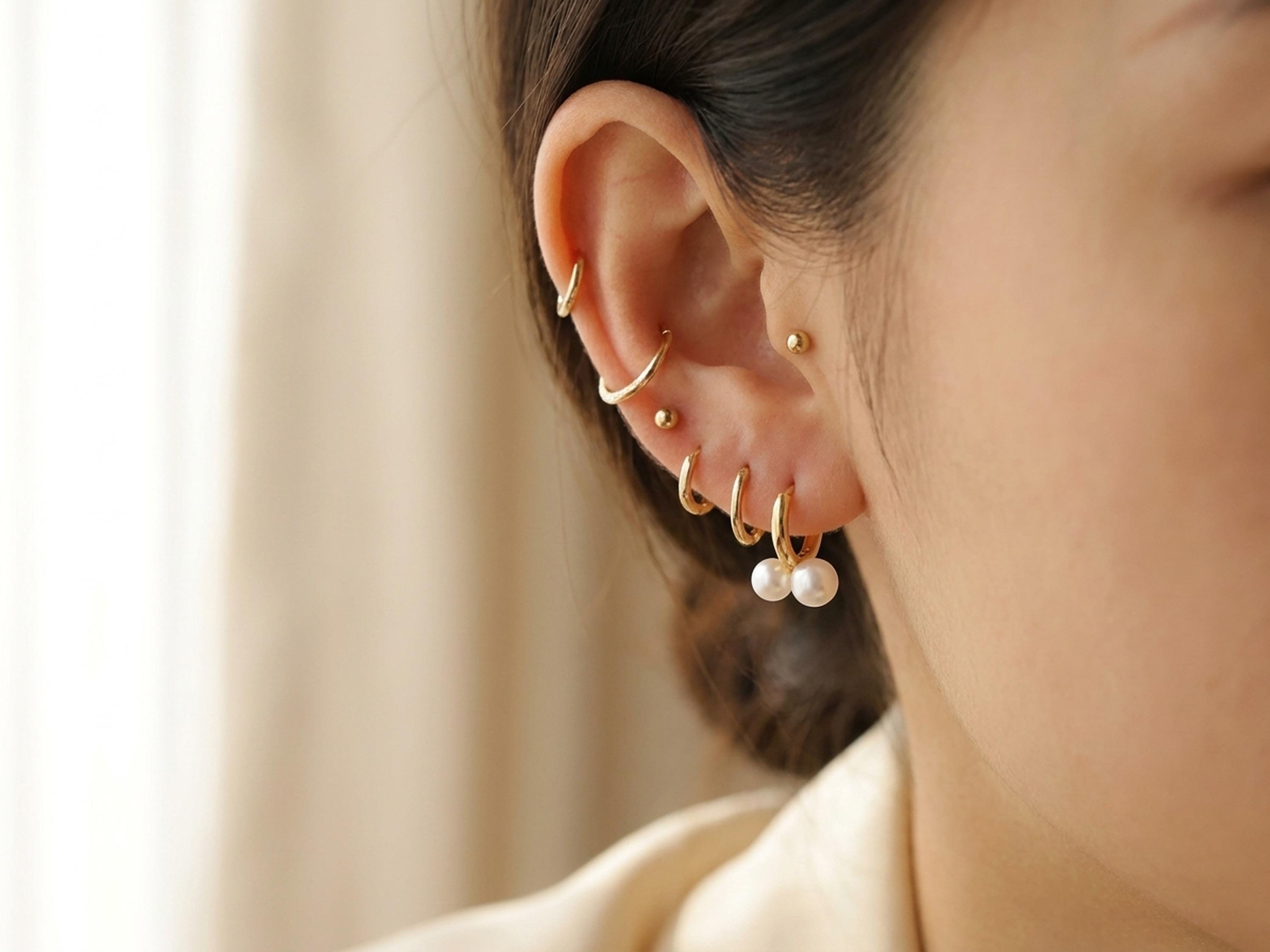 Double Pearl Huggie Earrings - Gold Freshwater Pearl Hoops, Small Hoop Gift for Her