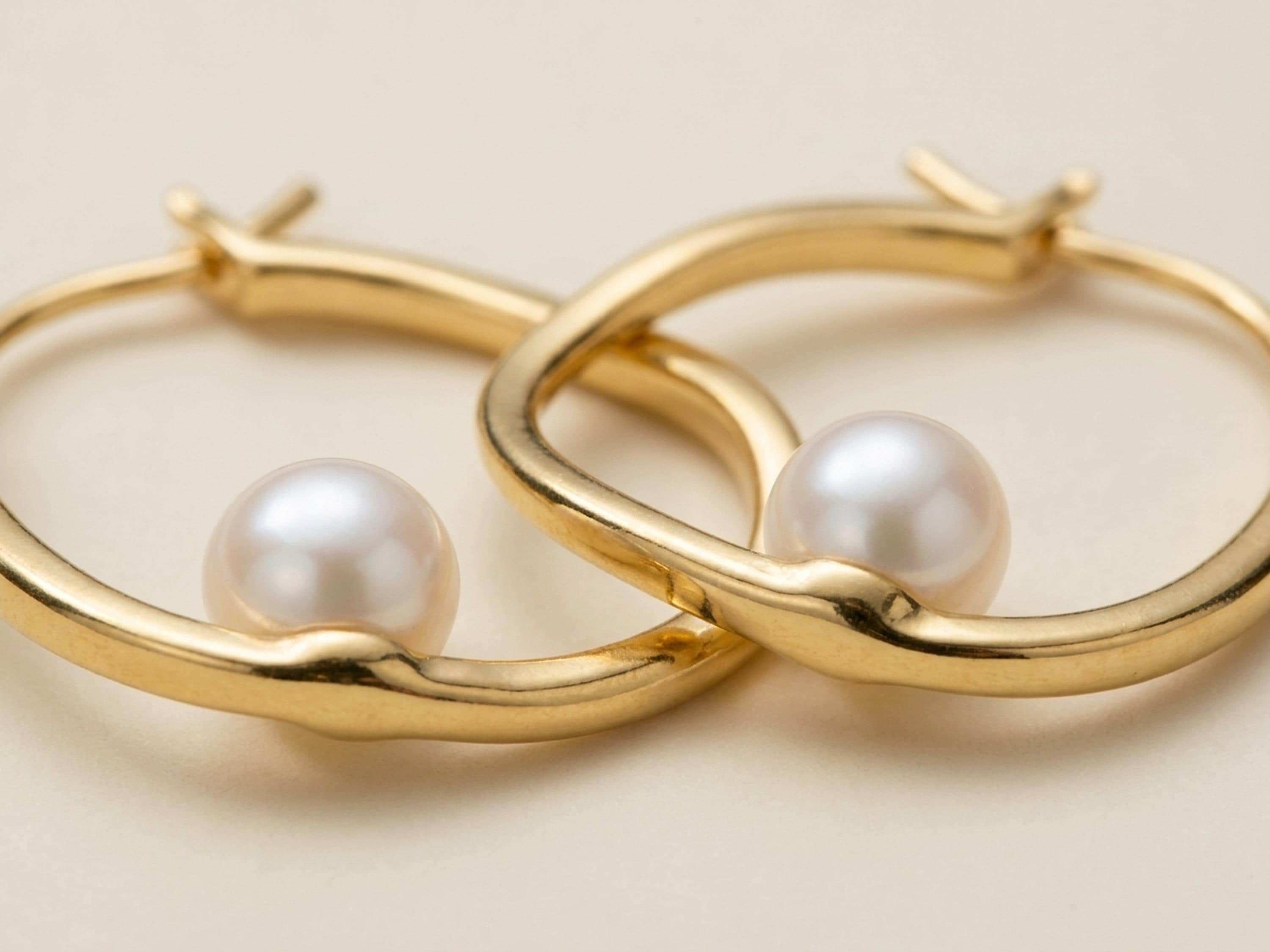 Freshwater Pearl Hoop Earrings, 14K Gold Plated Silver, Twisted Oval Bridal Earrings