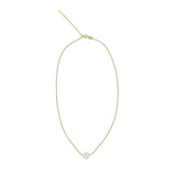 A dainty freshwater pearl pendant necklace with a silver chain.