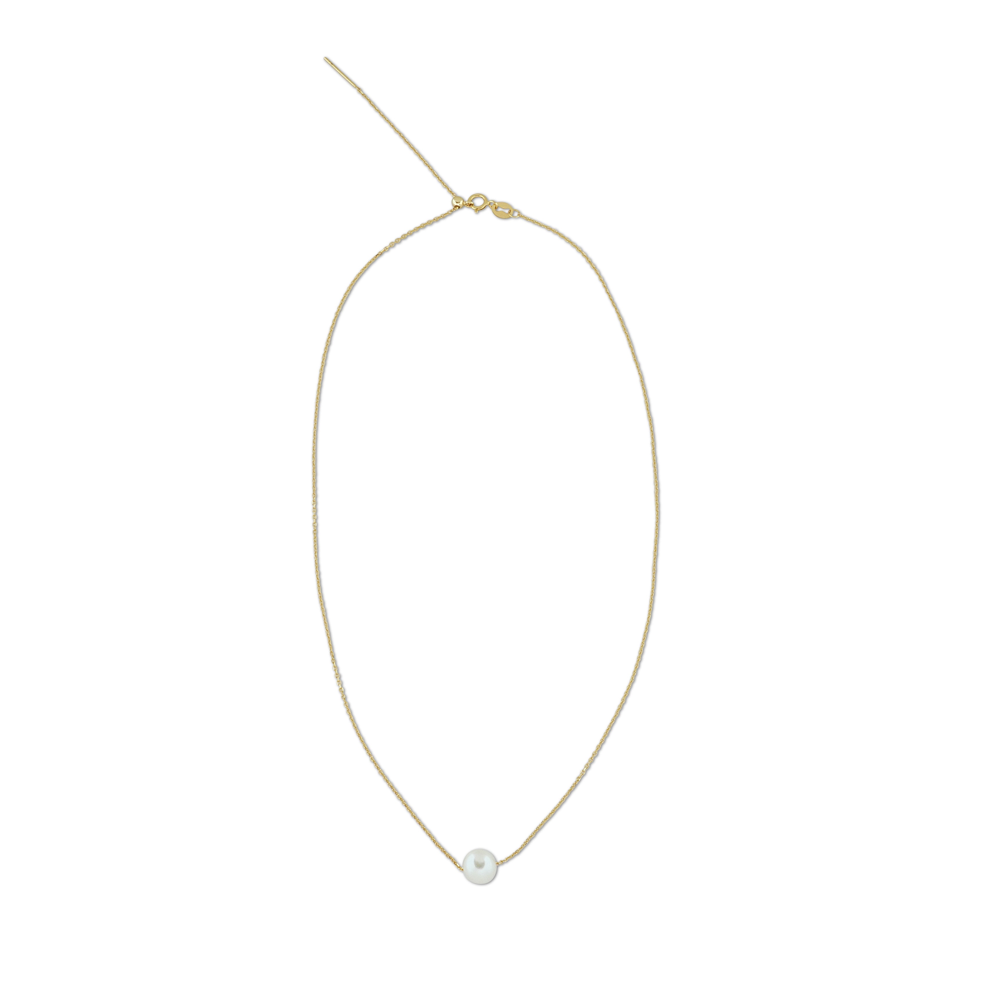 A dainty freshwater pearl pendant necklace with a silver chain.