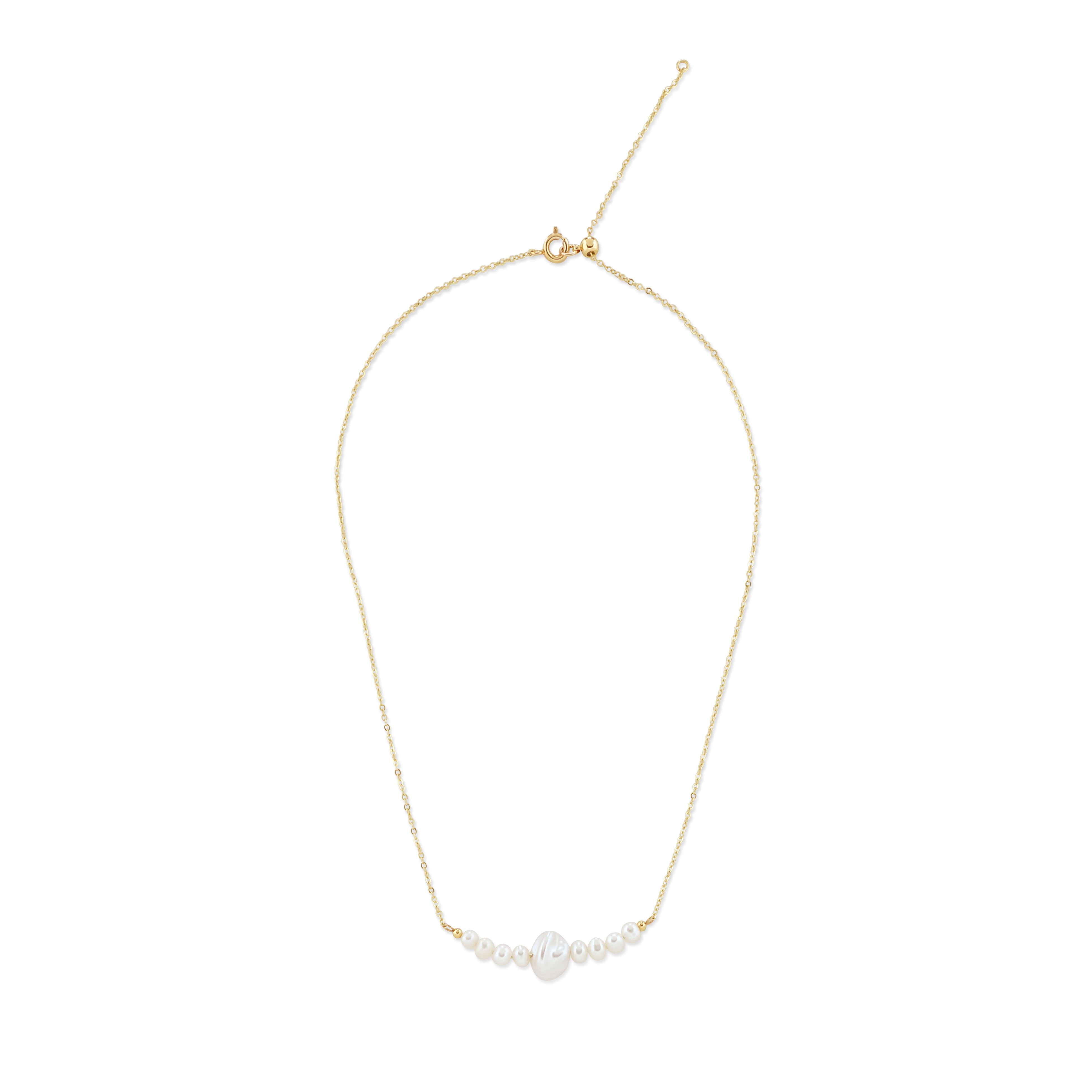 Basque bead pearl necklace with a 14k gold plated chain.