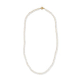 A freshwater pearl bead necklace with an 18K gold flower-shaped clasp.