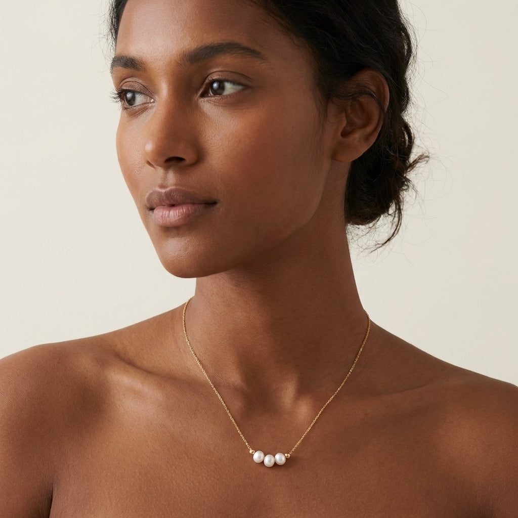 Editorial on-model image - Caellia 14K Gold Plated Freshwater Pearl Necklace
