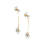 Freshwater pearl drop chain dangling earrings with gold-plated sterling silver.