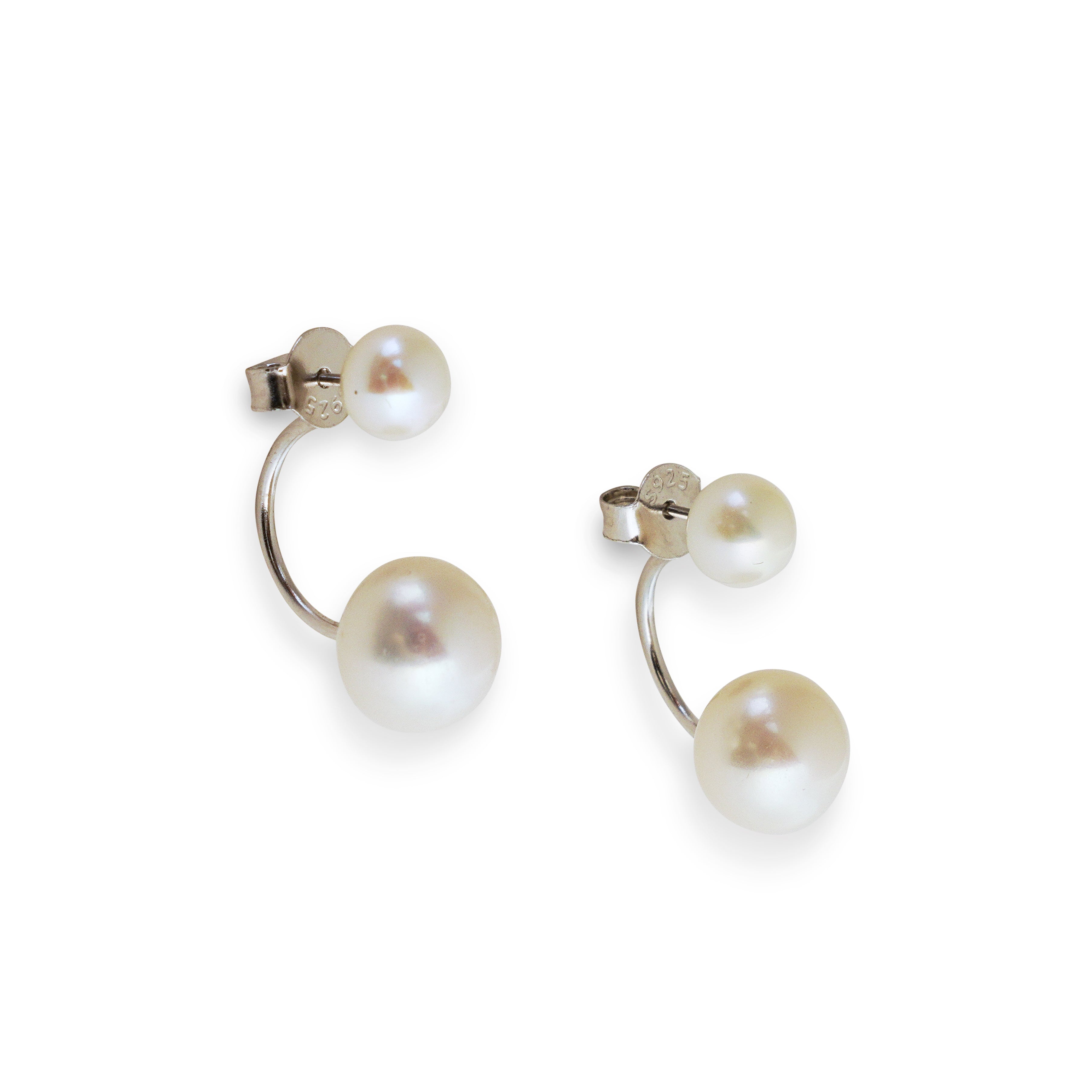 Freshwater double pearl stud earrings made of 925 sterling silver.