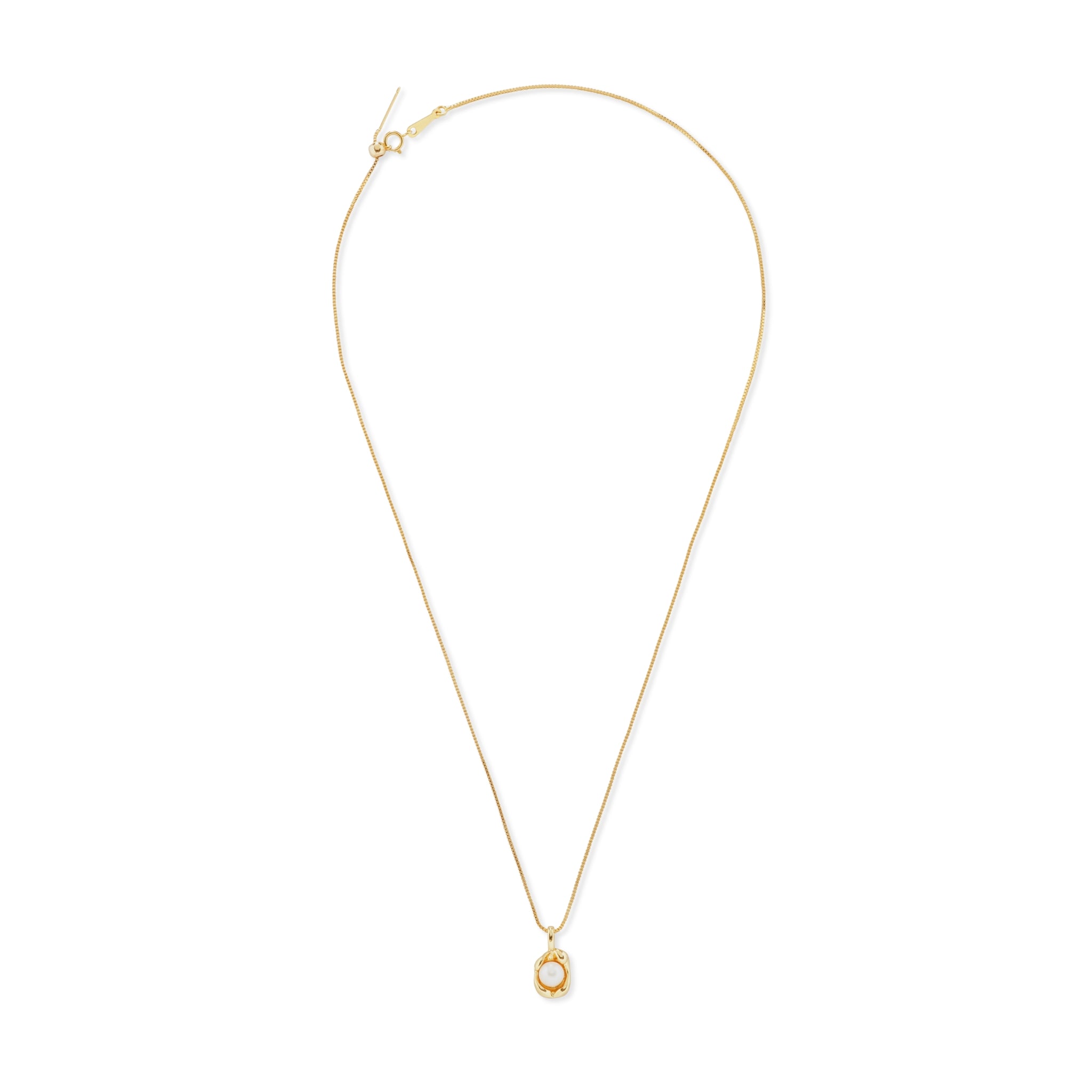 A gold-plated necklace with a dainty freshwater pearl pendant.